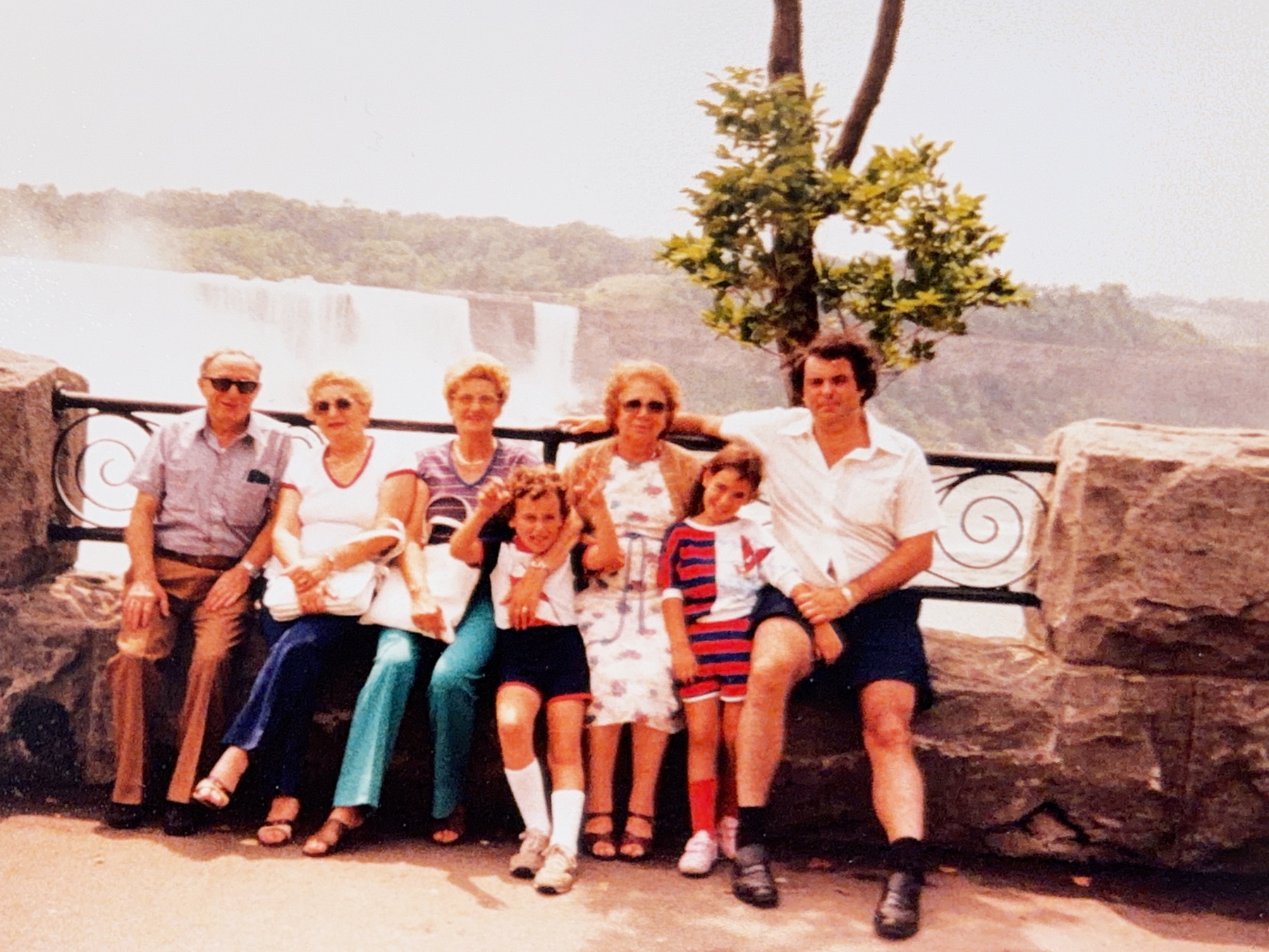 Morris and family gathered beside Niagara Falls
